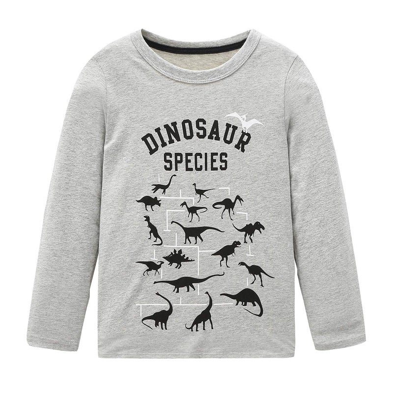 HowJoJo Boys Dinosaur Shirts Kids Cotton Long Sleeve T Shirts Graphic Crewneck Tees Gray Size 7/6-7 - Image 1